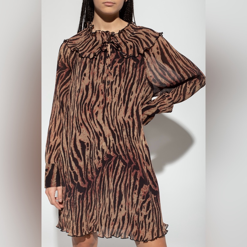 Women's NWT Ganni Long Sleeve Tiger Print Mini Dress Size Small